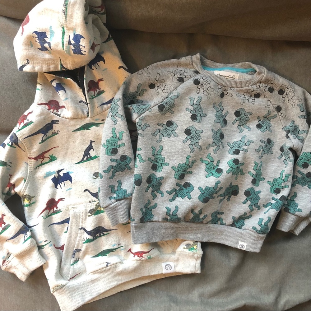 3T Sovereign Code astronaut crew neck sweatshirt and 3T Free Planet dino hoodie